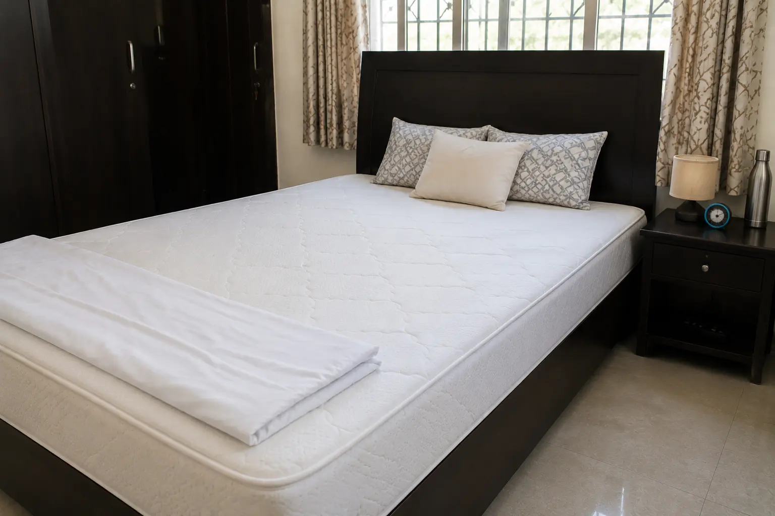 Mattress showing signs of contamination before professional cleaning