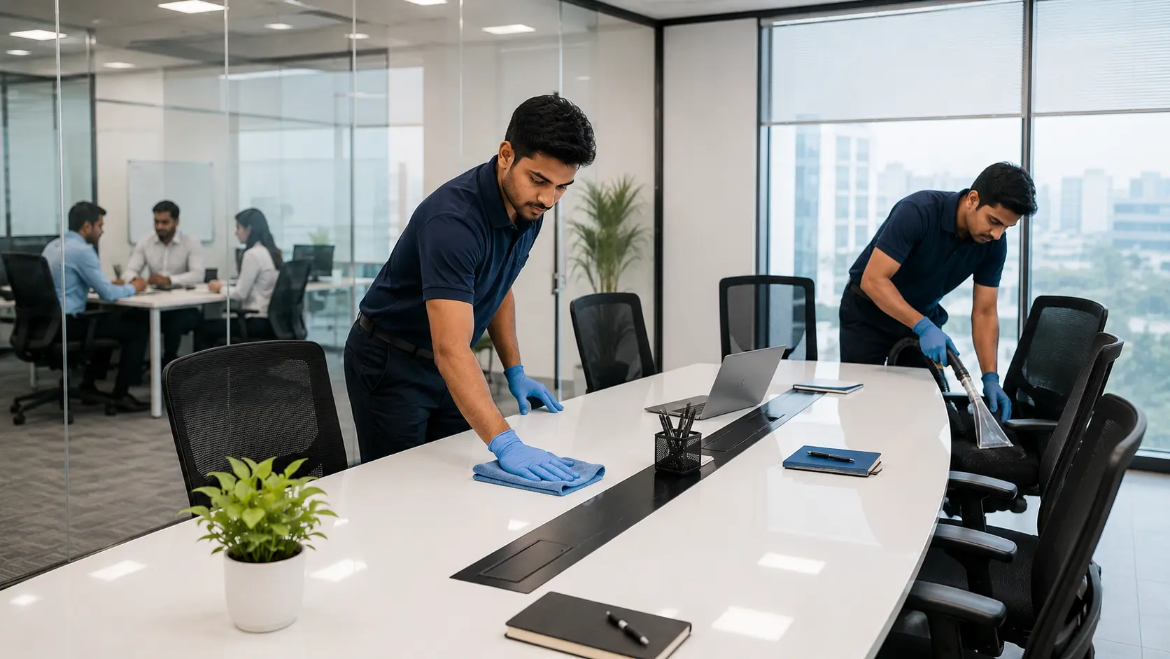 Professional team cleaning a corporate office in Delhi NCR